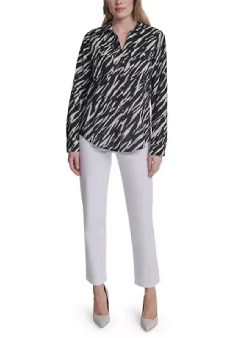 Women's Roll-Sleeve Printed Blouse