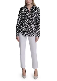 Women's Roll-Sleeve Printed Blouse