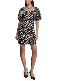 Women's Puff Sleeve Animal Print Mini Dress