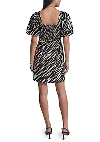Women's Puff Sleeve Animal Print Mini Dress