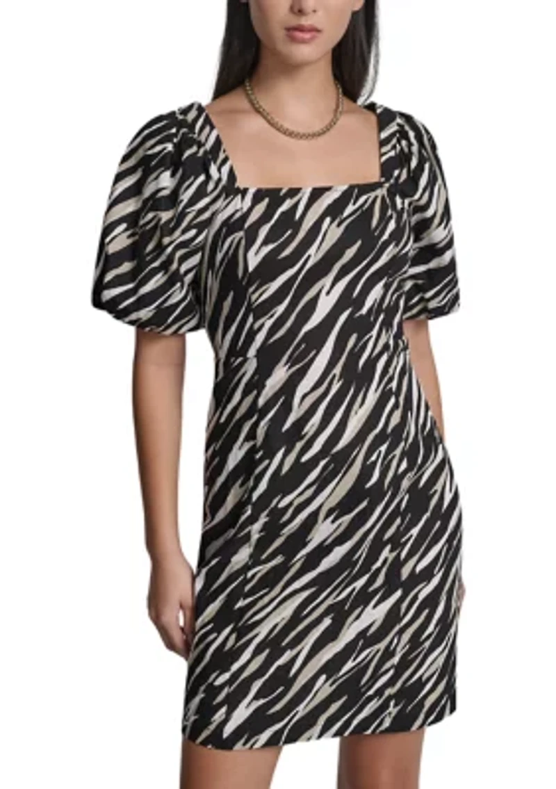 Women's Puff Sleeve Animal Print Mini Dress
