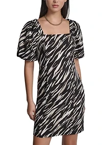 Women's Puff Sleeve Animal Print Mini Dress