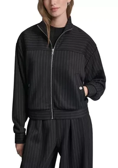 Women's Zip Front Pinstripe Bomber Jacket