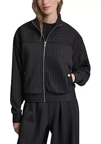 Women's Zip Front Pinstripe Bomber Jacket