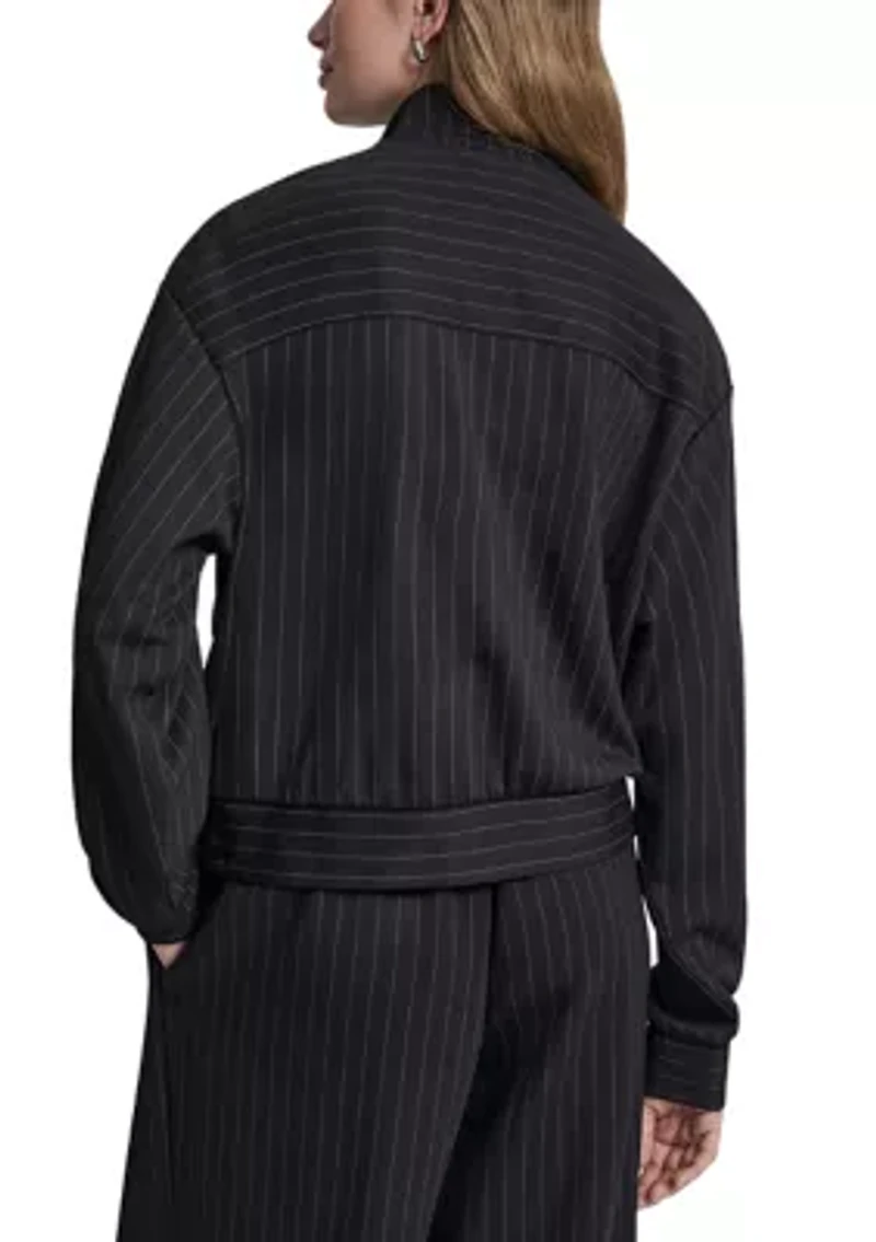 Women's Zip Front Pinstripe Bomber Jacket