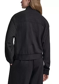 Women's Zip Front Pinstripe Bomber Jacket