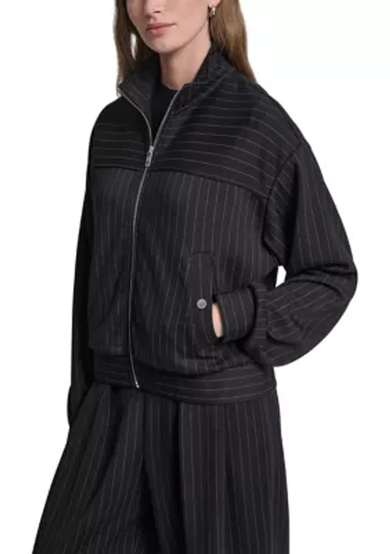 Women's Zip Front Pinstripe Bomber Jacket