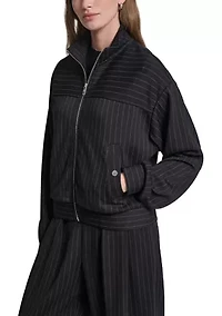 Women's Zip Front Pinstripe Bomber Jacket