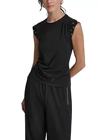 Women's Cap Sleeve Stud Trim Top