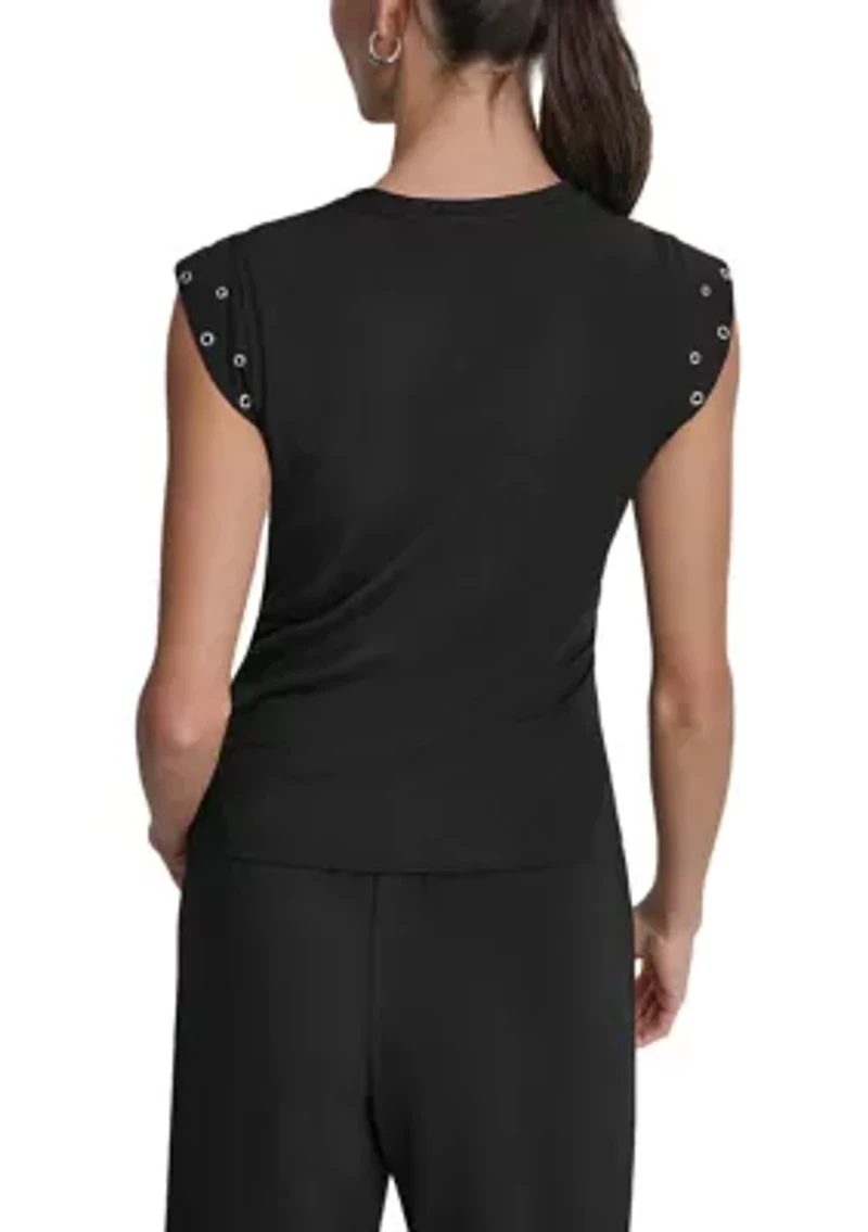 Women's Cap Sleeve Stud Trim Top