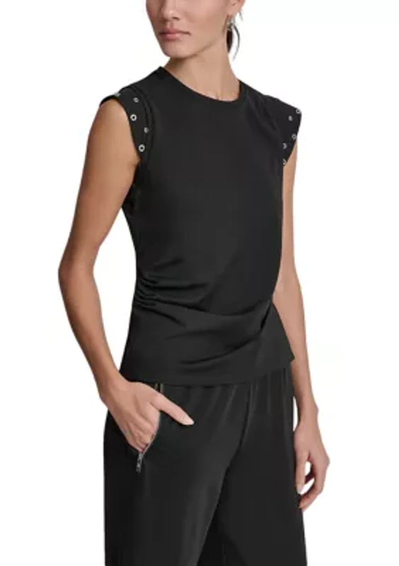 Women's Cap Sleeve Stud Trim Top