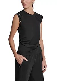Women's Cap Sleeve Stud Trim Top