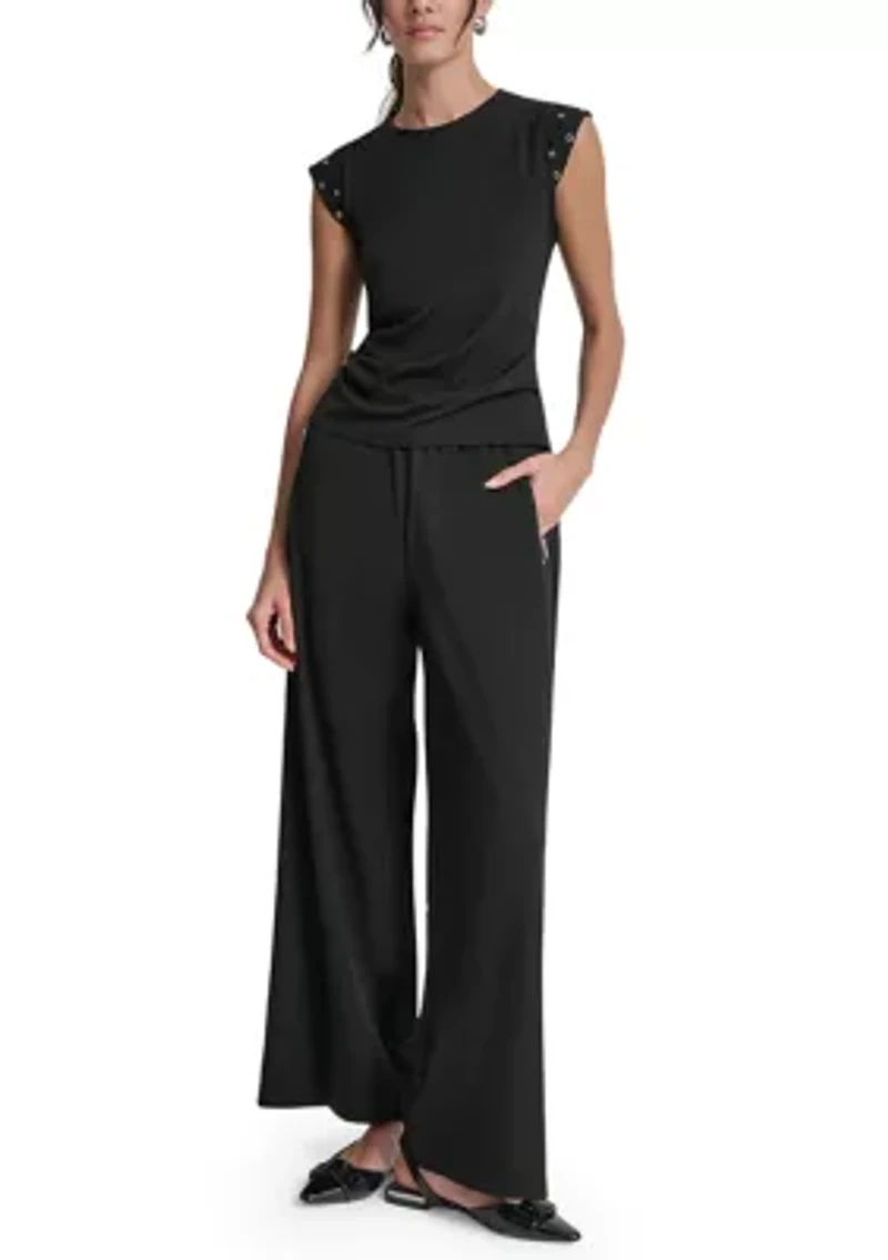 Women's Cap Sleeve Stud Trim Top