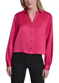 Women's Long Sleeve Studded Collar Blouse