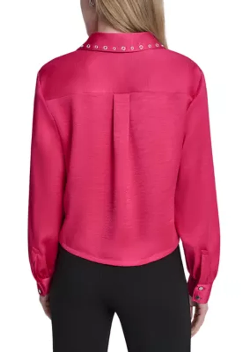 Women's Long Sleeve Studded Collar Blouse