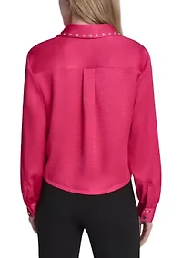 Women's Long Sleeve Studded Collar Blouse