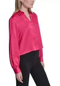 Women's Long Sleeve Studded Collar Blouse