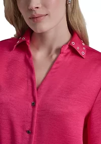 Women's Long Sleeve Studded Collar Blouse