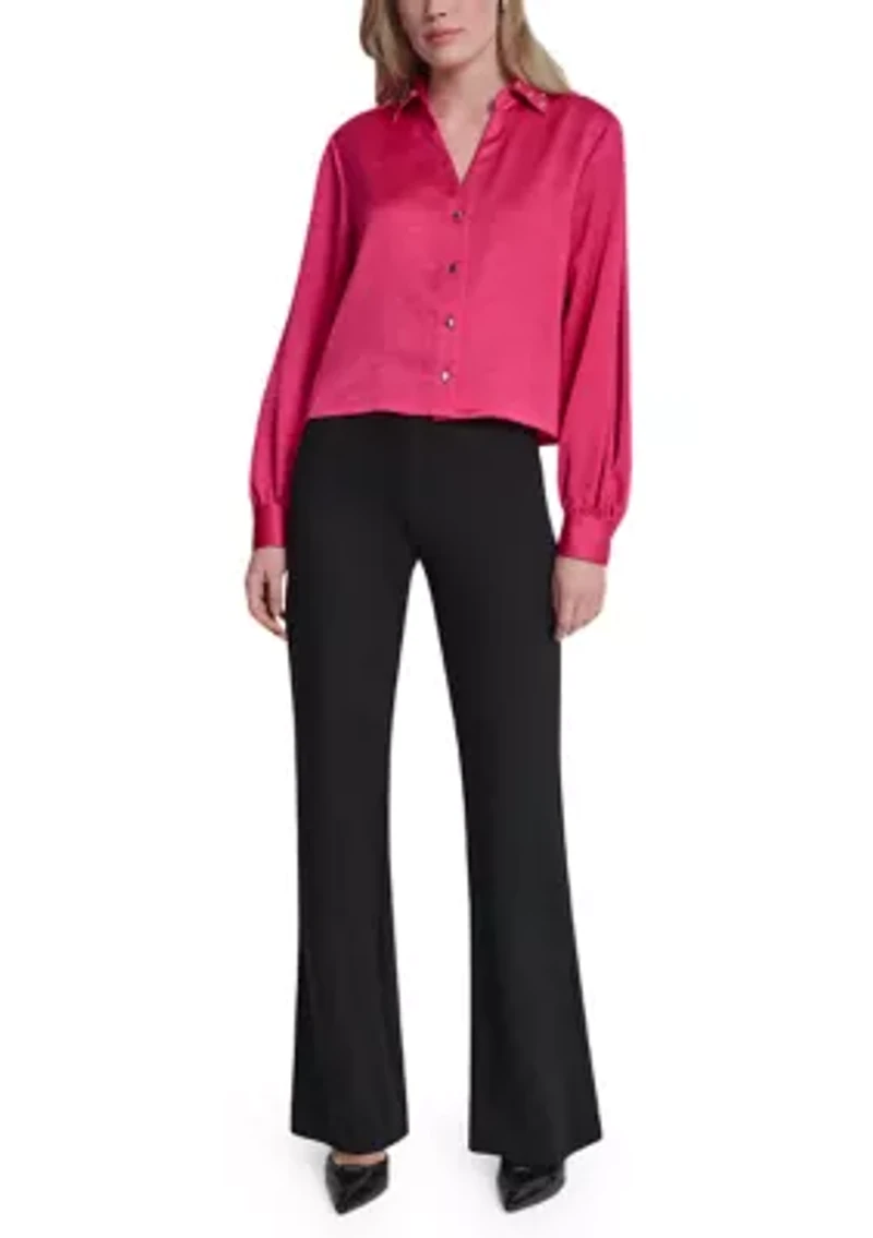 Women's Long Sleeve Studded Collar Blouse