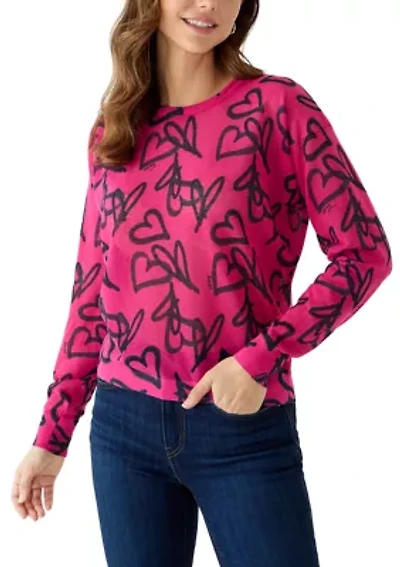 Women's Graffiti Heart Print Sweater