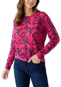 Women's Graffiti Heart Print Sweater