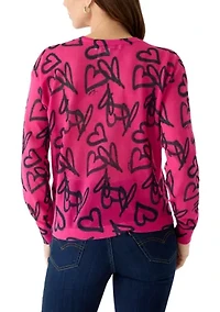 Women's Graffiti Heart Print Sweater