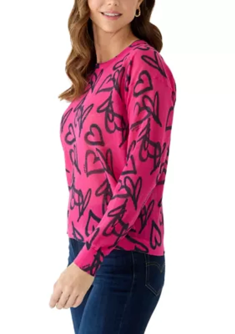 Women's Graffiti Heart Print Sweater
