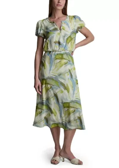 Women's Puff Sleeve Watercolor Tiered Dress