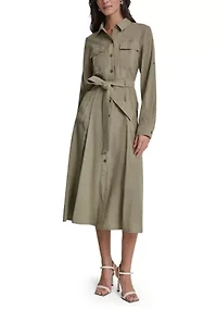 Women's Long Sleeve Belted Utility Shirt Dress