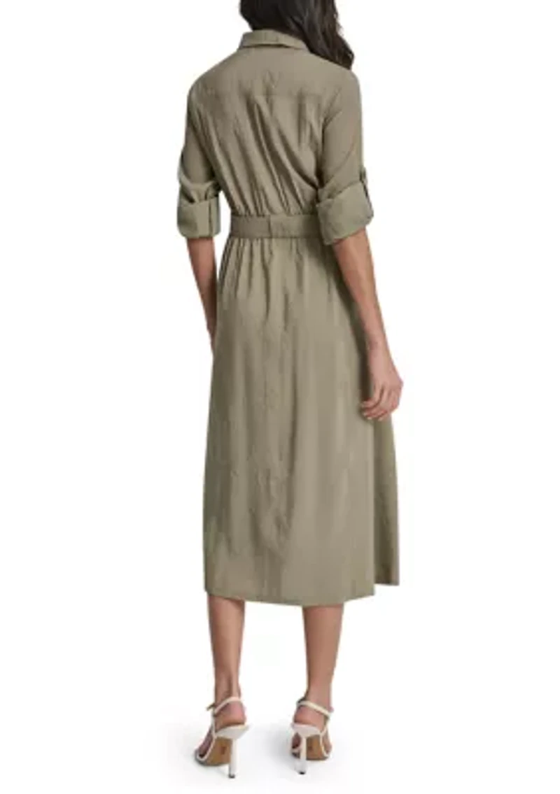 Women's Long Sleeve Belted Utility Shirt Dress