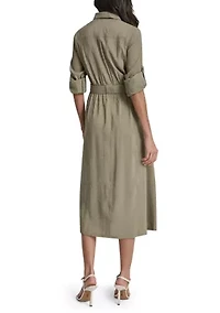 Women's Long Sleeve Belted Utility Shirt Dress