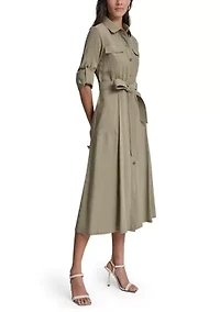 Women's Long Sleeve Belted Utility Shirt Dress