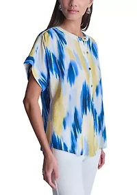 Women's Button Front Print Blouse