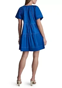 Women's Short Sleeve Split Neck Tier Dress