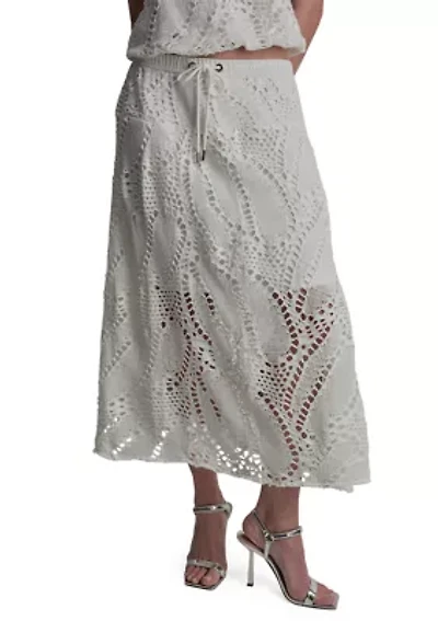 Women's Tier Knit Crochet Midi Skirt