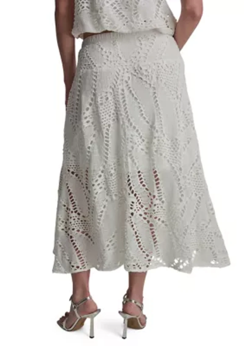 Women's Tier Knit Crochet Midi Skirt