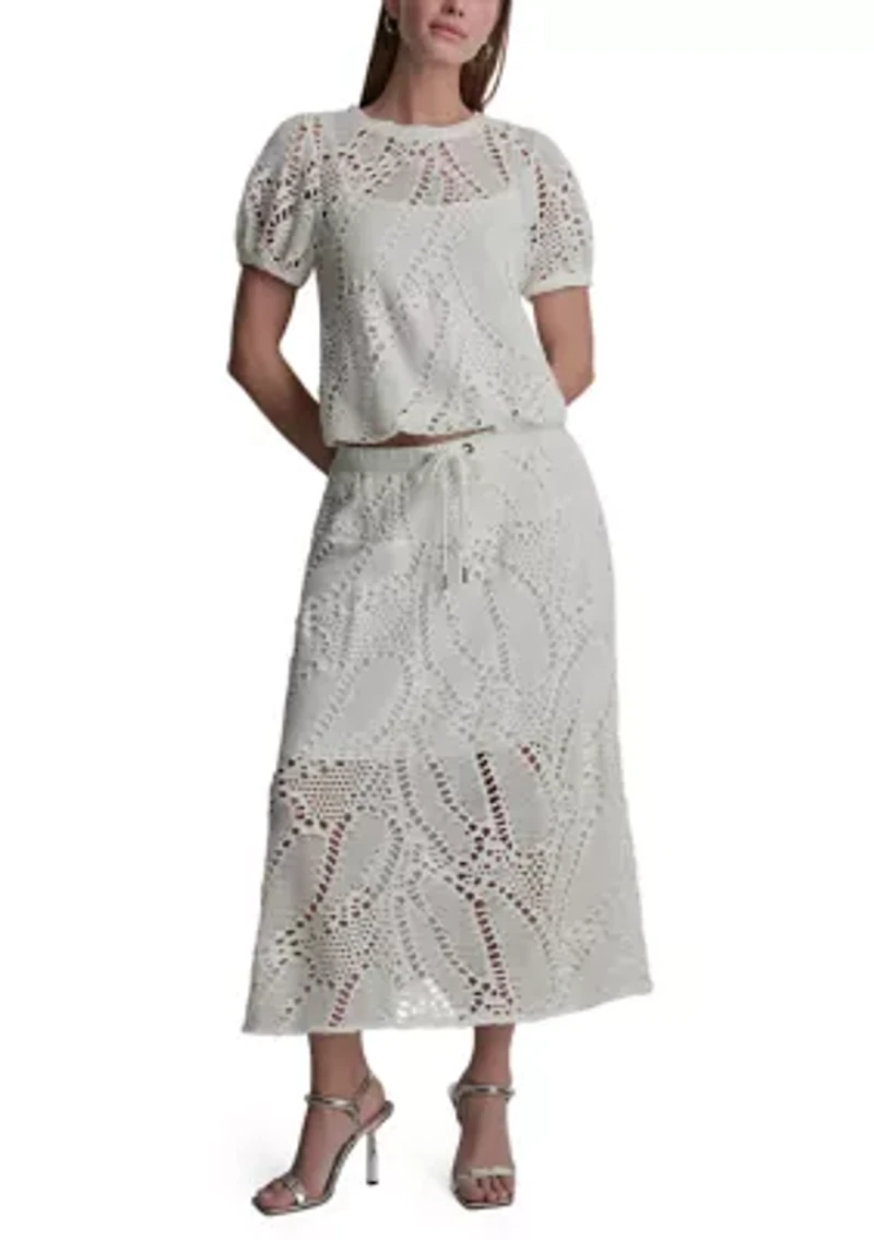 Women's Tier Knit Crochet Midi Skirt