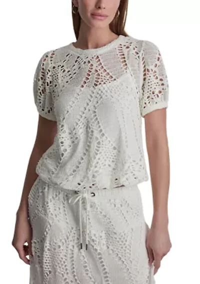 Women's Puff Sleeve Crochet Top