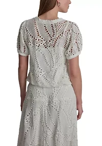 Women's Puff Sleeve Crochet Top