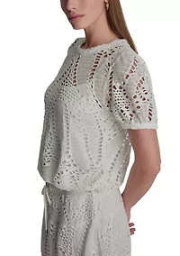 Women's Puff Sleeve Crochet Top