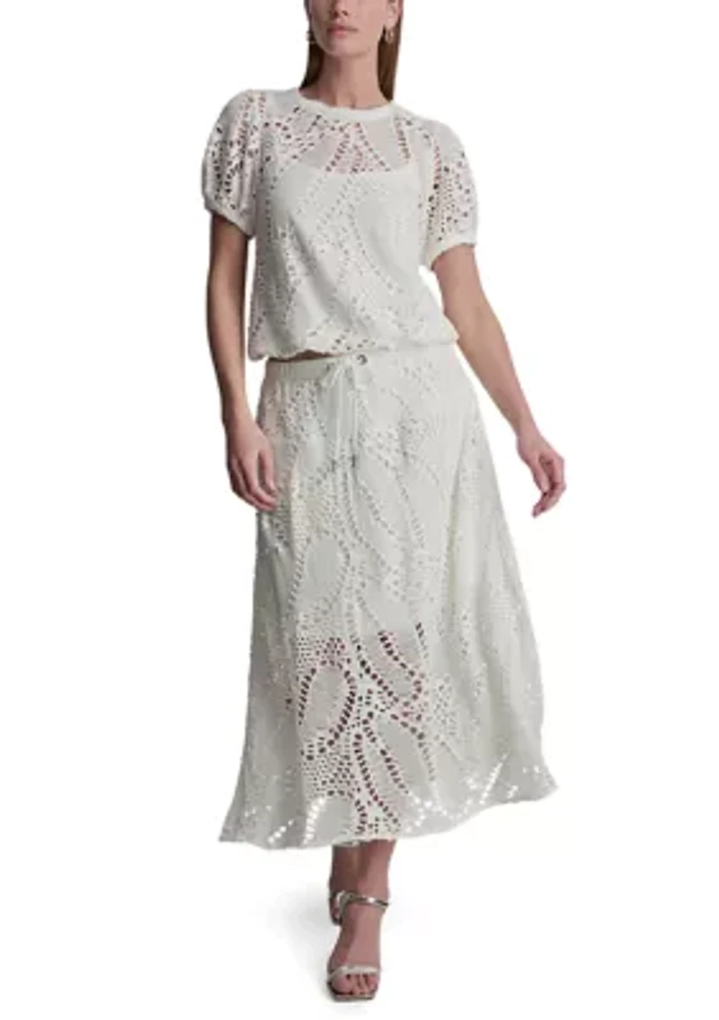 Women's Puff Sleeve Crochet Top