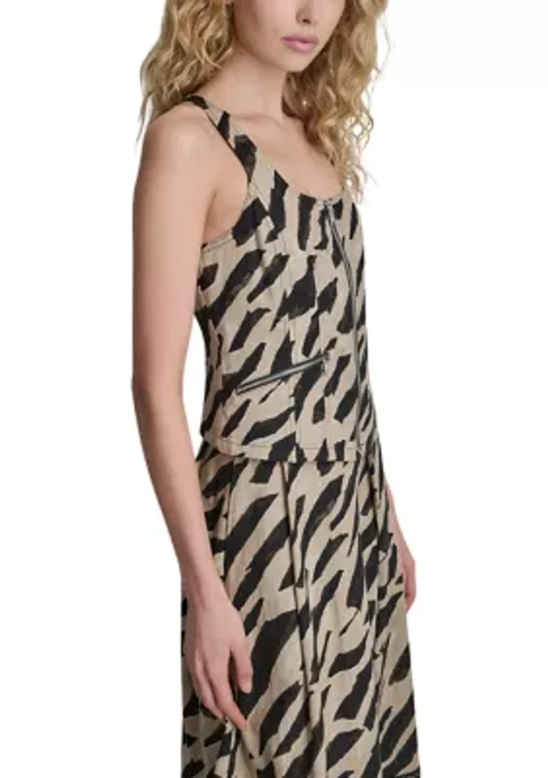 Women's Sleeveless Zip Front Animal Dress