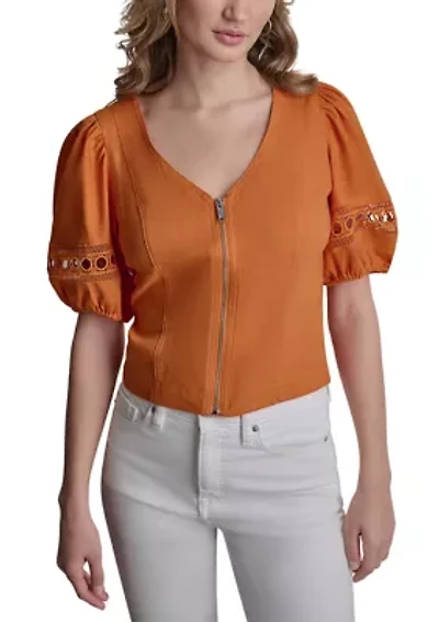 Women's Crochet Trim Solid Blouse