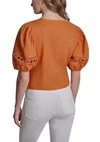 Women's Crochet Trim Solid Blouse