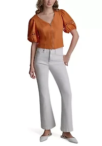 Women's Crochet Trim Solid Blouse