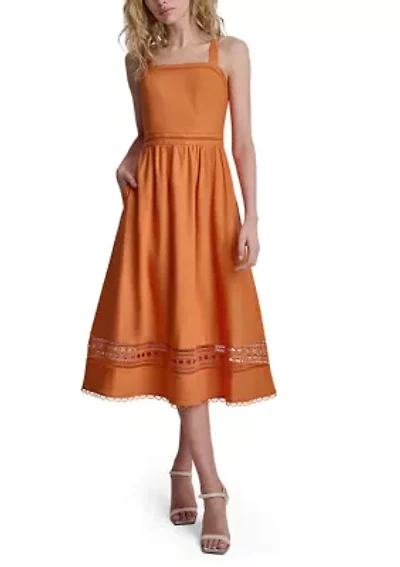 Women's Crochet Trim Square Neck Cotton Dress