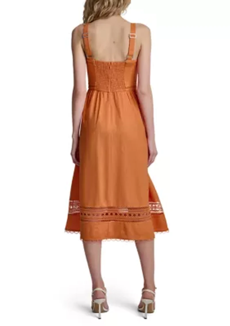Women's Crochet Trim Square Neck Cotton Dress