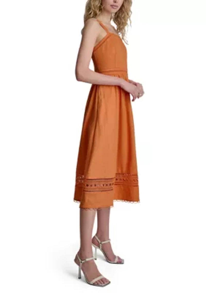 Women's Crochet Trim Square Neck Cotton Dress
