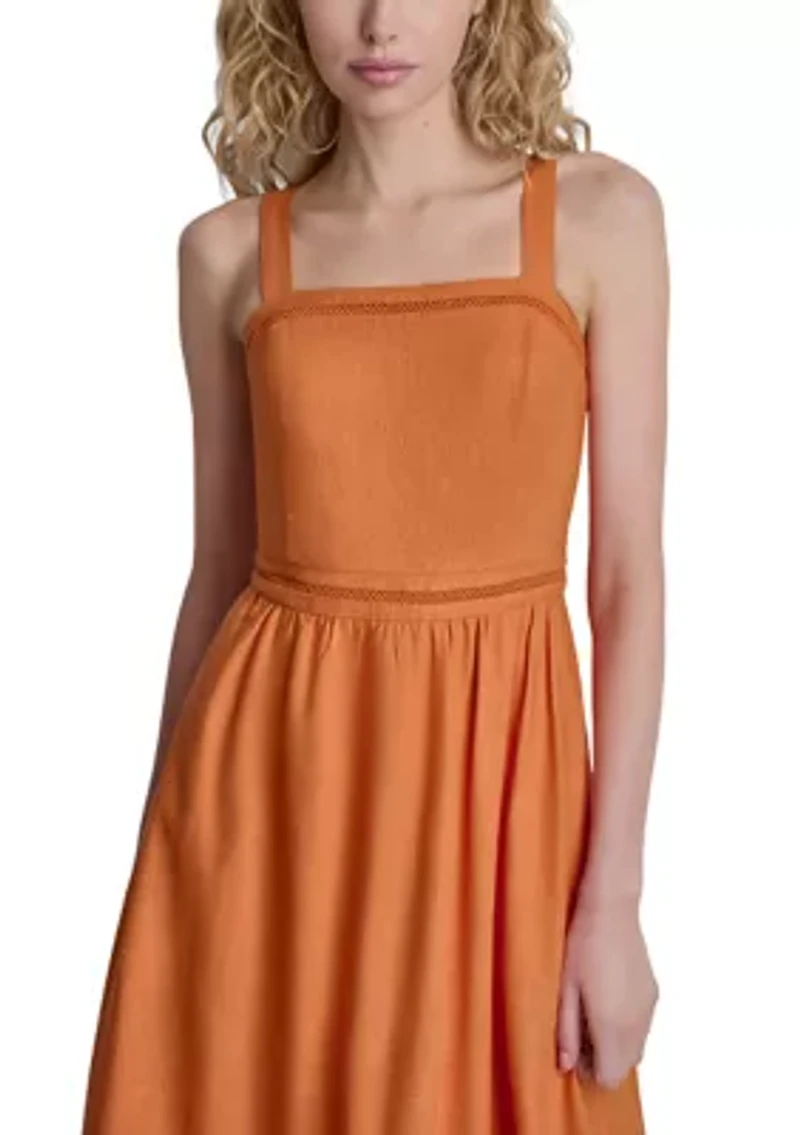 Women's Crochet Trim Square Neck Cotton Dress