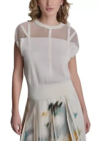 Women's Cap Sleeve Sheer Placket Sweater